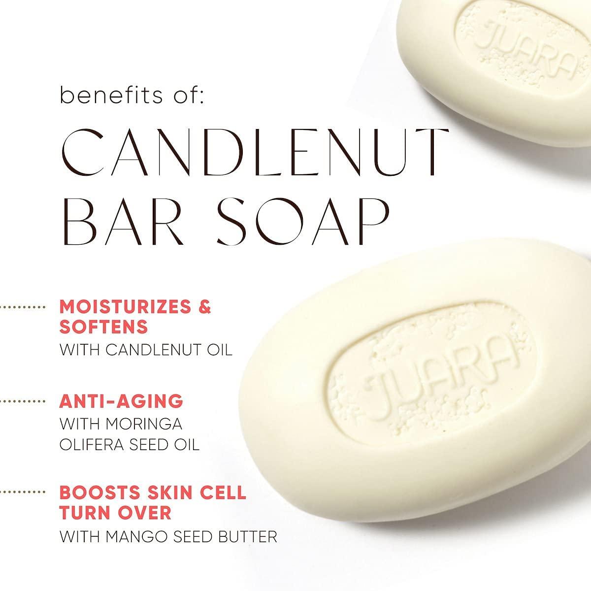 image:imageJUARA Candlenut Bar Soap Lather on Hands Body Safely Cleanses Gently Softens Deeply Moisturizes Pure Ingredients Cruelty Free Paraben amp Sulfate Free 42 oz 3 Bar Bundle