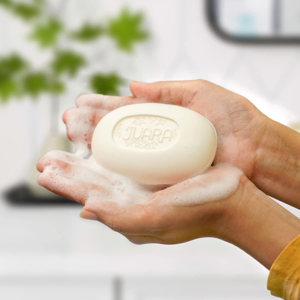 image:imageJUARA Candlenut Bar Soap Lather on Hands Body Safely Cleanses Gently Softens Deeply Moisturizes Pure Ingredients Cruelty Free Paraben amp Sulfate Free 42 oz 3 Bar Bundle