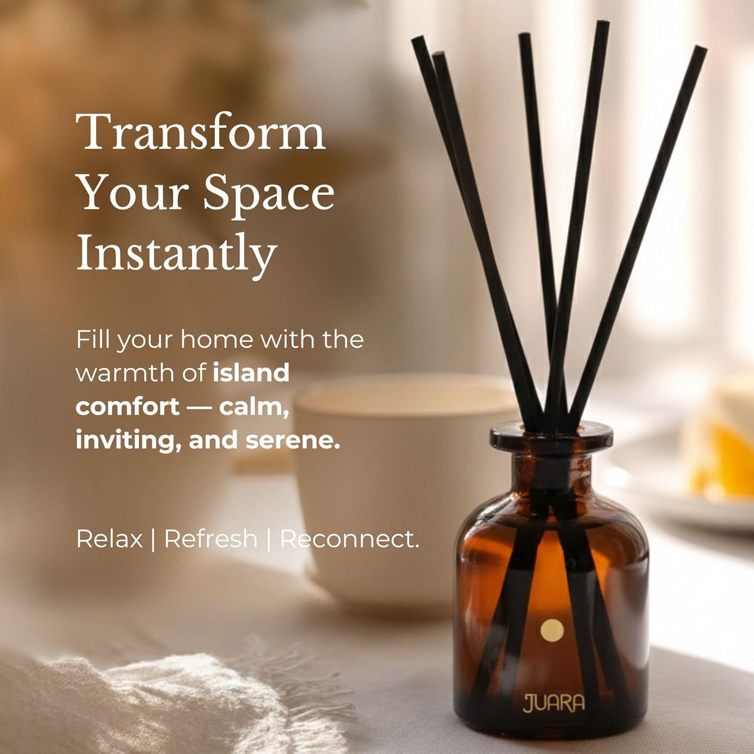 image:imageJUARA Candlenut Reed Diffuser Set 90ml Indonesian Home Fragrance with Natural Reed Sticks LongLasting Room Scent for Living Room Bedroom amp Bathroom 3 oz
