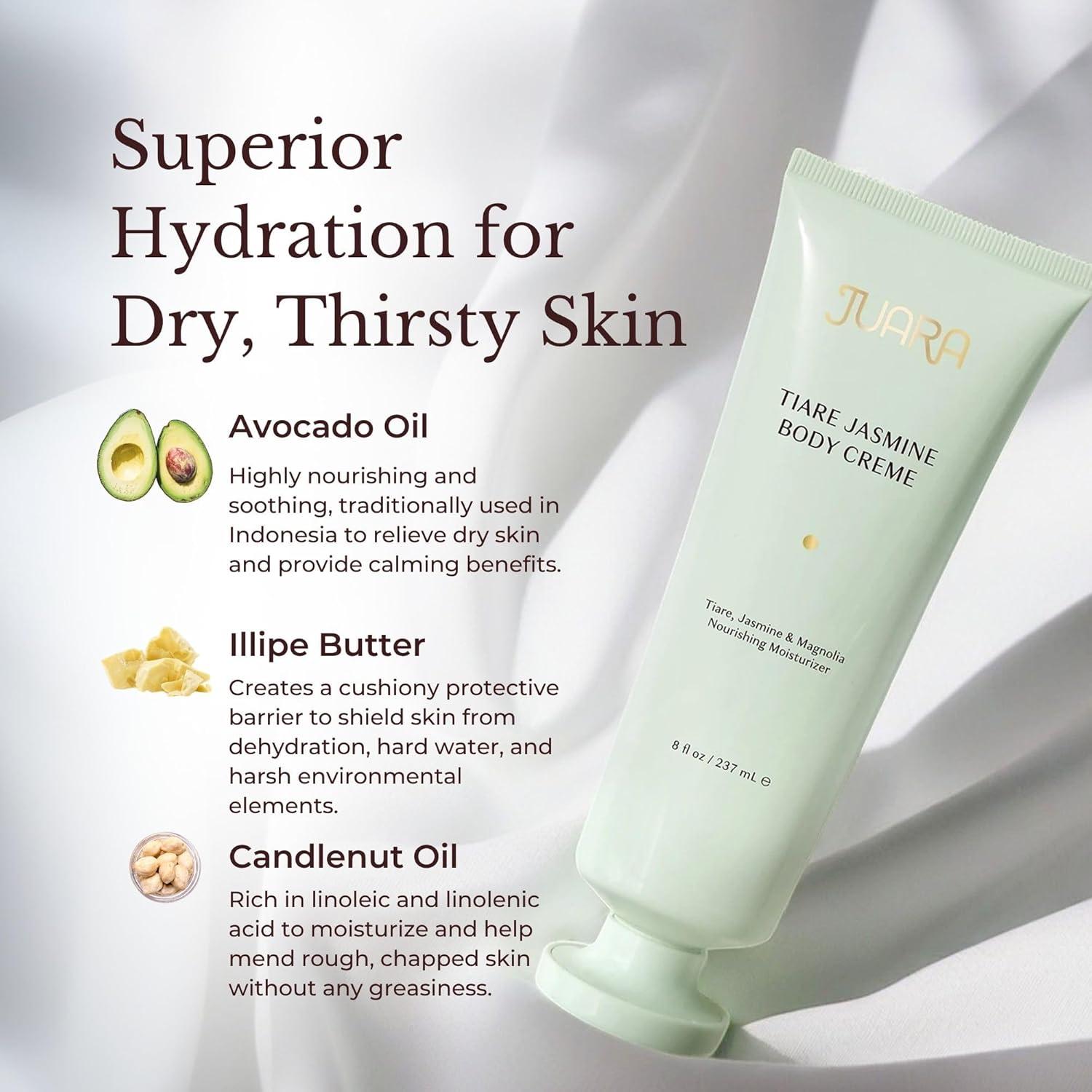 image:imageJuara Tiare Jasmine Body Creme Hydrating Body Lotion for Dry Skin Moisturizing Body Cream with Natural Oils NonGreasy Luxury Skin Care Nourishing Vegan Formula 78 OZ 237 ML